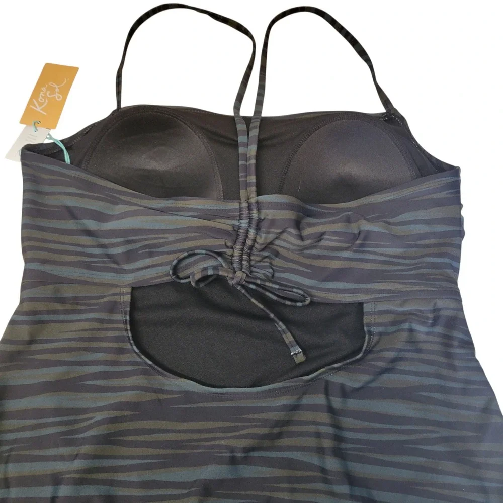 Kona Sol Womens XL Medium Coverage One Piece Swimsuit Grey Green Zebra Print NWT